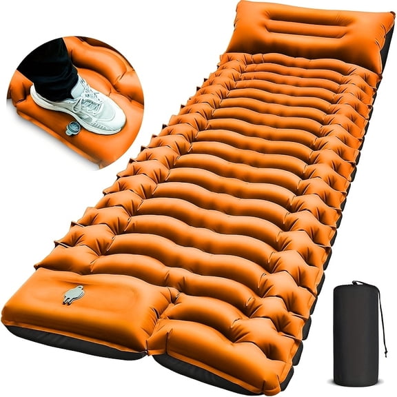 Camping Mat with Built-in Foot Pump & Pillow - Ultra Light & Fast Inflation. Compact Design for Backpacking, Hiking & Tent Floors.