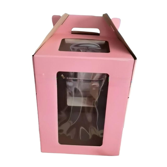 Siruishop Tall Cake Box Cake Take Out Transport Container Multipurpose Harden Cake Carrier Pink 30cmx30cmx35cm
