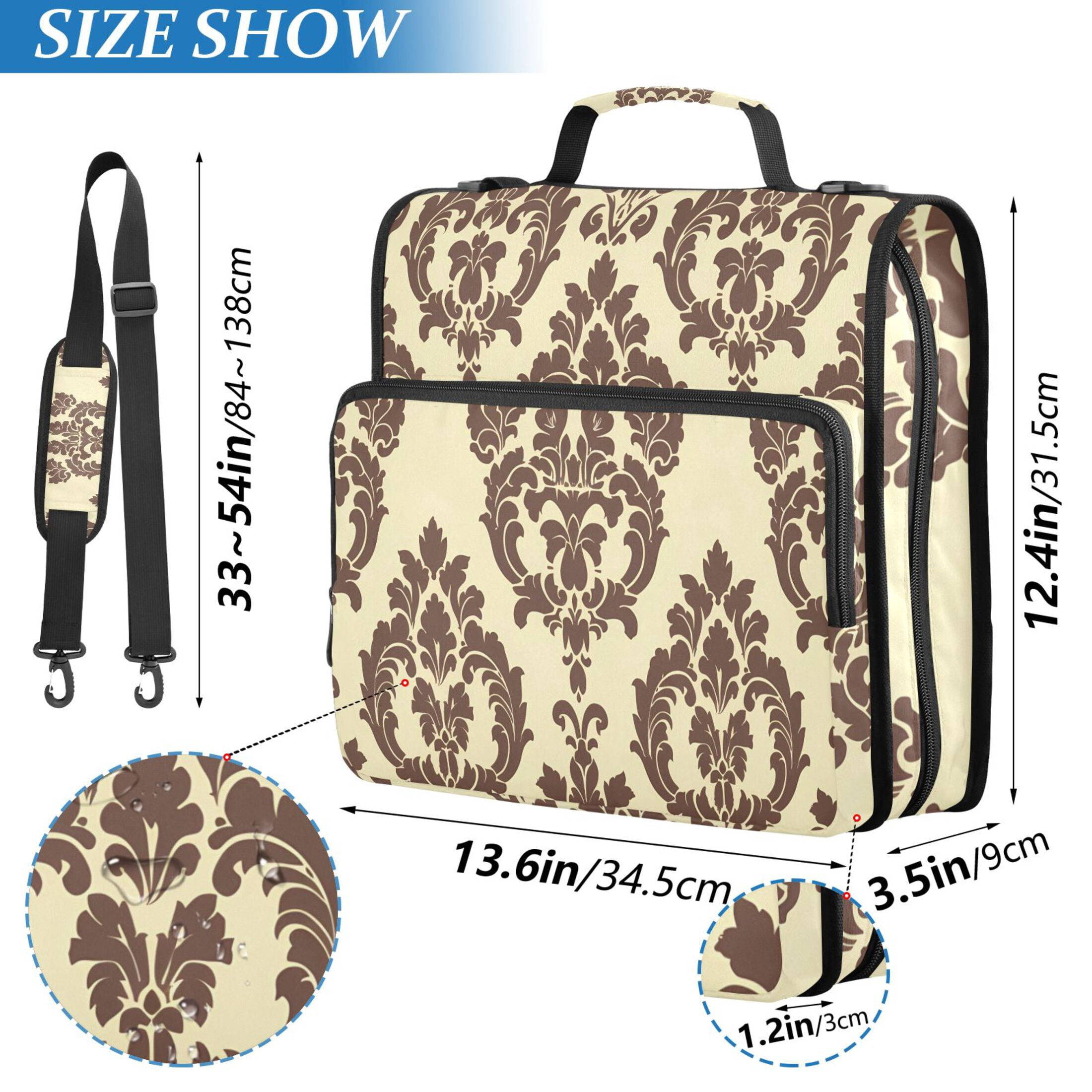 3 Ring Zipper Binder with Shoulder Strap Waterproof Trapper Keeper 2 Inch D-Ring 500 Sheets Capacity Elegant Damask Pattern