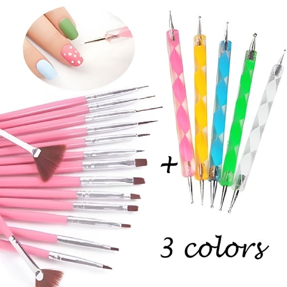 ACDANC 20Pcs Nail Art Brush Multi-sizes Manicure Tools Long Handle Black/Pink/White Brush Nail Dotting Pen Set for Salon