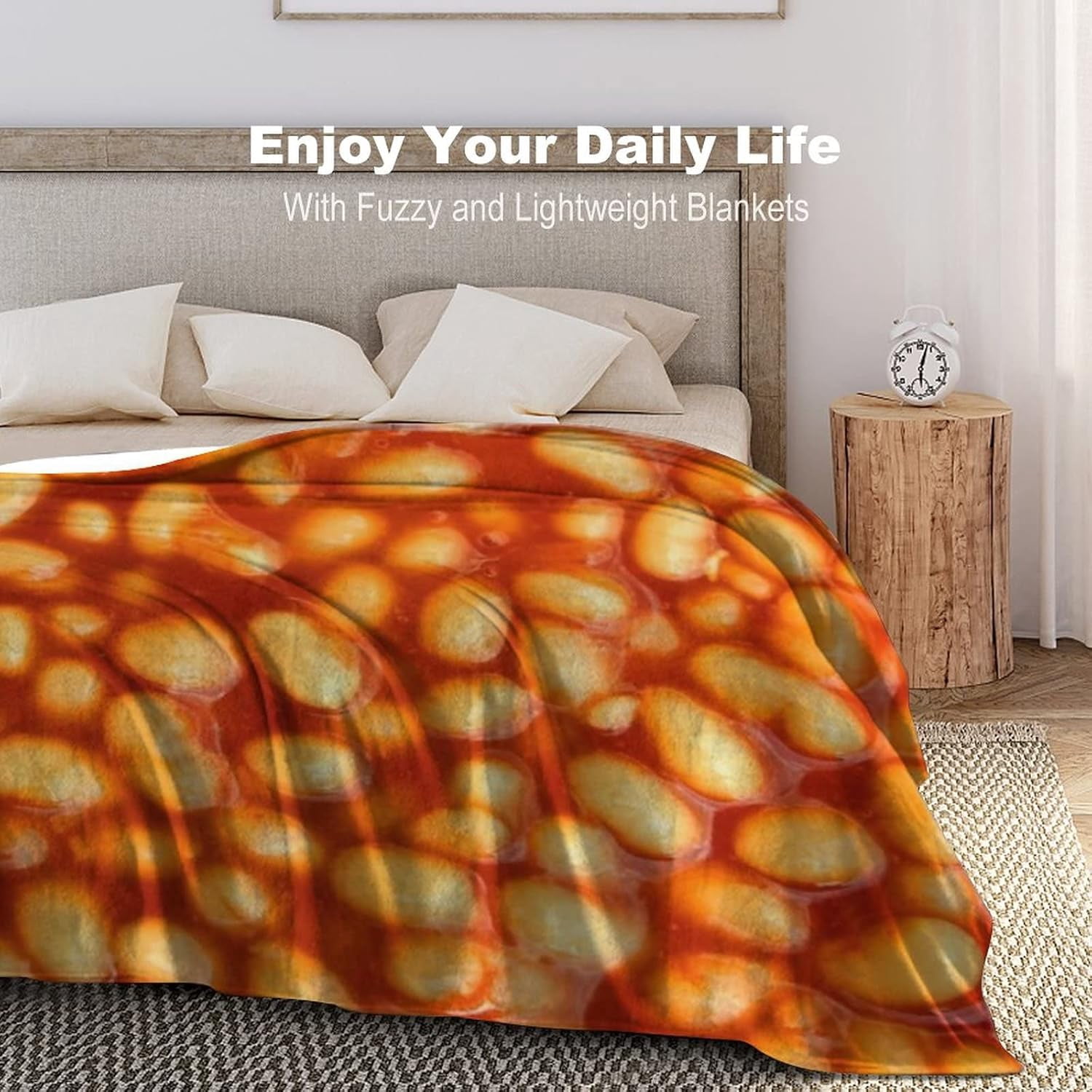 3D Funny Realistic Food Baked Beans Flannel Fleece Throw Blankets 50"X40" Soft Cozy Fluffy Winter Fall Blanket Cozy Soft Fuzzy Plush Home Decor for Couch Bed Sofa Living Room Bedroom