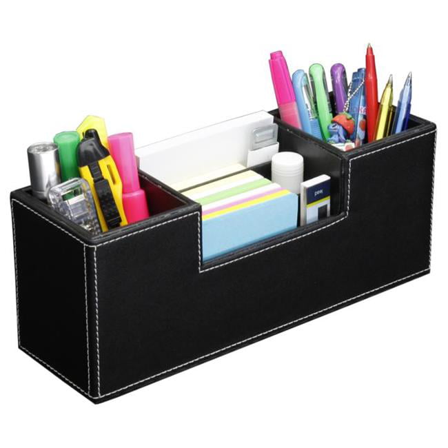 Hipce SDOT-01 BK 2-in-1 Faux Leather Desk Organizer & Pen Holder, Black ...