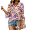thumbnail image 6 of Delconic Womens V Neck Three Quarter Sleeve Floral Print Casual Loose Fit T Shirt Top Lightweight Soft Fabric Blouse for Daily Wear Office Travel Purple 2XL, 6 of 7
