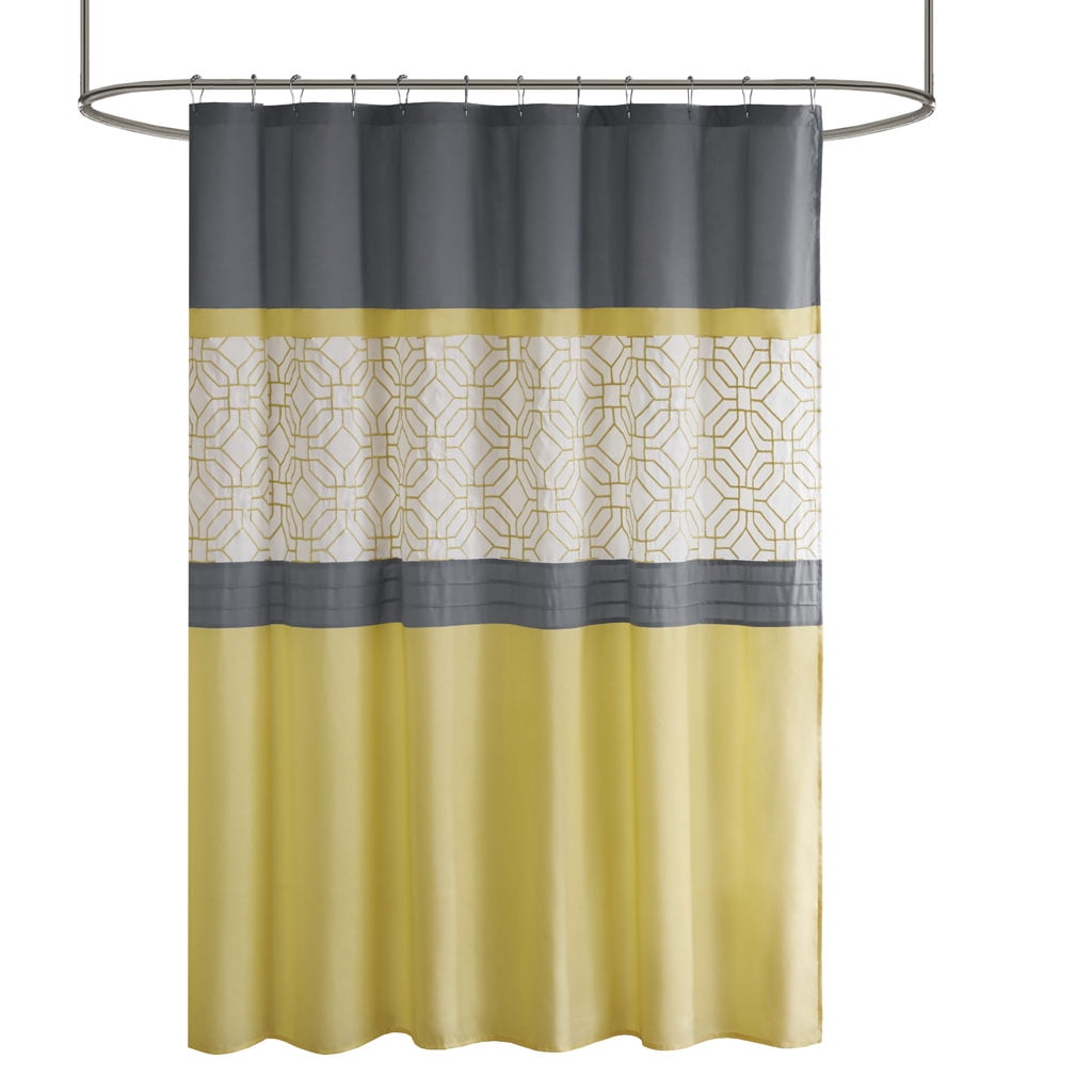 MAYEERTY Embroidered and Pieced Shower Curtain, Machine-Washable, Yellow+Grey