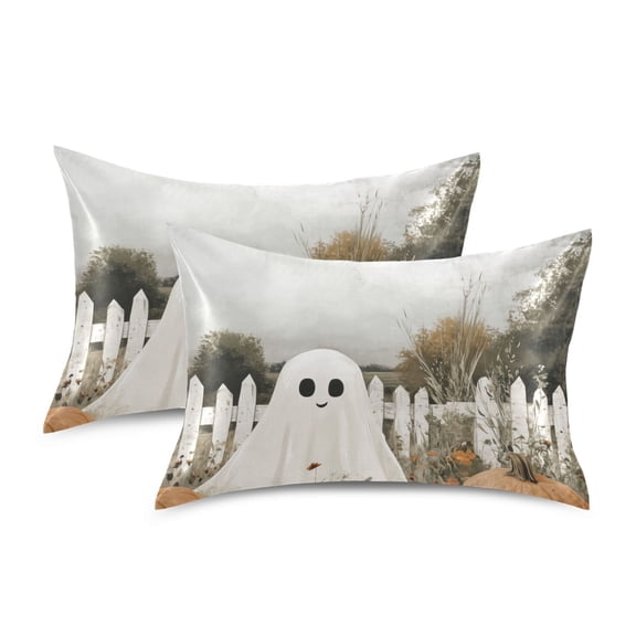 Yayeee Pillowcase Standard Size Set of 2 Satin Wrinkle Resistant Pillow Case, Halloween Pumpkin Field