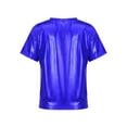 thumbnail image 2 of Sxiwei Kids Girls Shiny Metallic Short Sleeve T-Shirts Dance Tops Jazz Hip Hop Street Dancing Party Royal Blue 160, 2 of 7