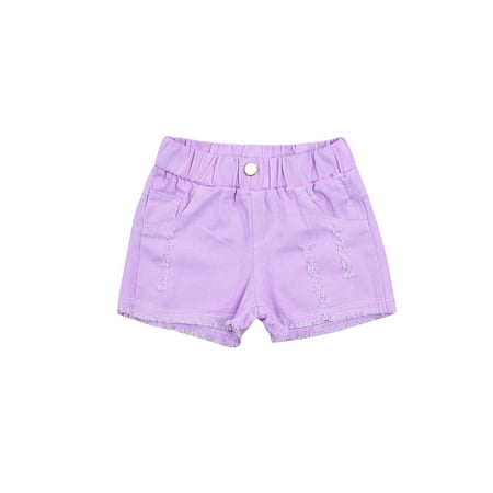 

Peyakidsaa Girls Denim Shorts High Elastic Waist Ripped Jeans Raw Hem Short Pants for Summer