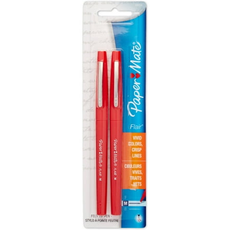 Paper Mate Flair Felt Tip Marker Pen, 2pk, Red