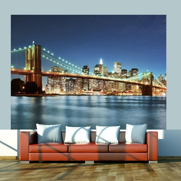 Tiptophomedecor New York Wallpaper Wall Mural - Sparkling Brooklyn Bridge