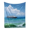 thumbnail image 1 of Nautical Soft Flannel Fleece Blanket, Traveling Themed View of Ship in the Aquatic World with Fluffy Clouds Day Time Landscape, Cozy Plush for Indoor and Outdoor Use, 60" x 80", Blue, by Ambesonne, 1 of 6