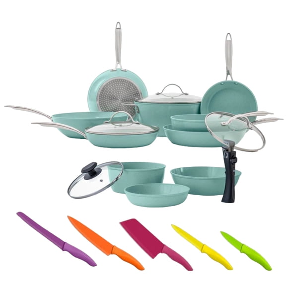 Batería de Cocina Premium JADE COOK C0192-75 20 PZ CON 5 cuchillos profesionales