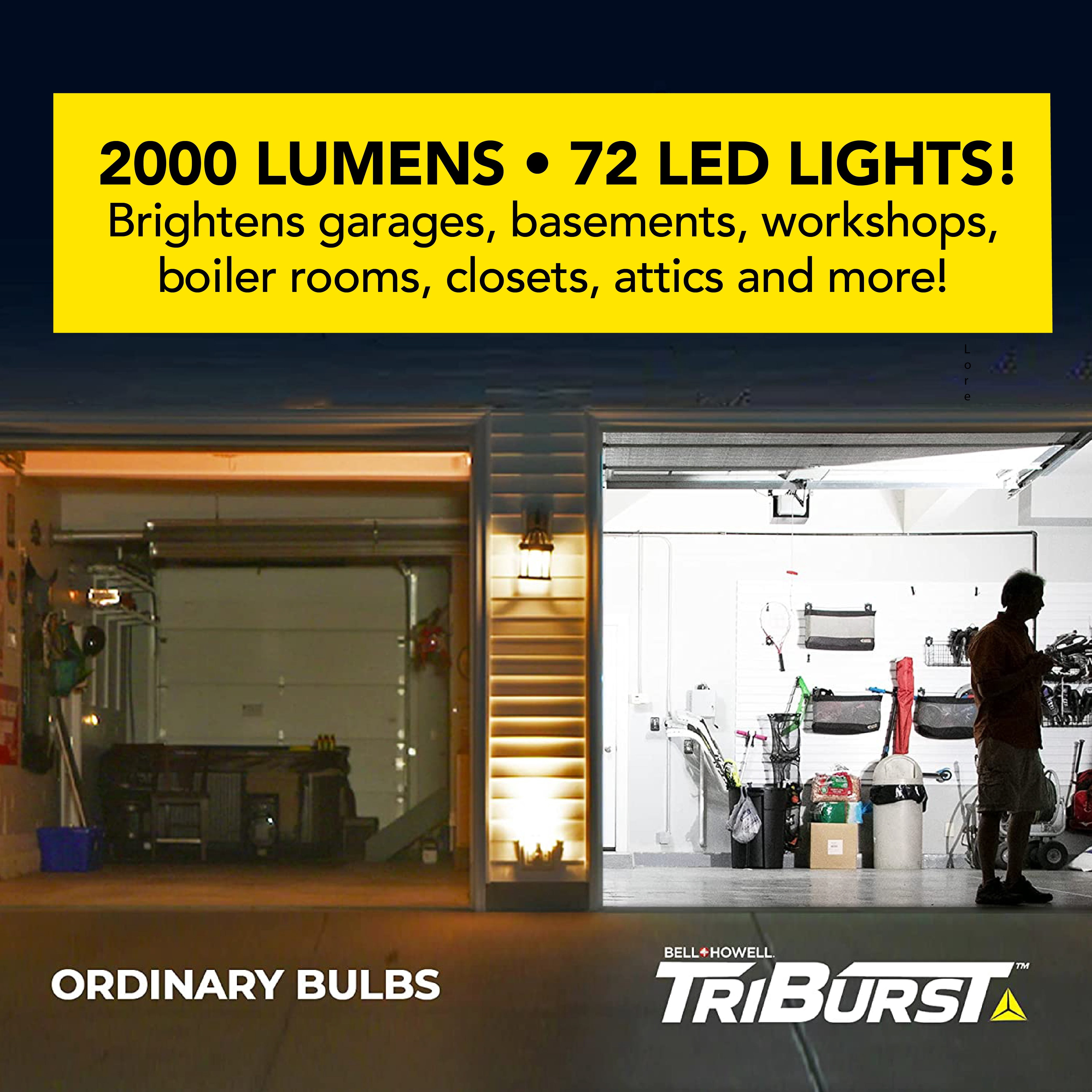Bell+Howell TriBurst Garage Lighting Multi-Directional Triple Panel Light for Indoor and Outdoor Garage Light