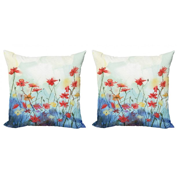 Flower Throw Pillow Cushion Cover Pack Of 2 Composition Colorful Plants Spring Season Arrangement Hand Drawn Painting Design Zippered Double Side Digital Print 4 Sizes Multicolor By Ambesonne Walmart Com Walmart Com walmart