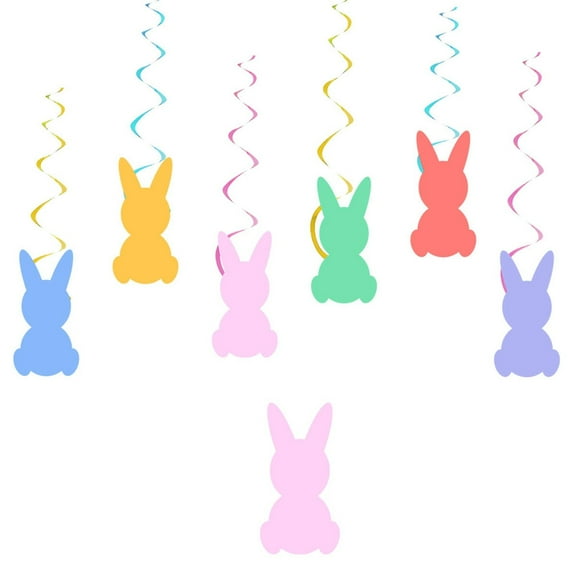 Easter Bunny Spiral Decorations 6 Pack Happy Easter Banner Garland, Unique Design With Cute Rabbit Carrot Egg Patterns, Perfect For Home Office Classroom Party Decoration