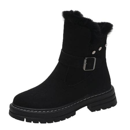 

Fsqjgq Snow Boots for Women Wide Women Snow Boots Autumn and Winter Fashion Belt Buckle Side Zipper Comfortable Round Toe Thick Warm Snow Boots for Women Bear Black 40