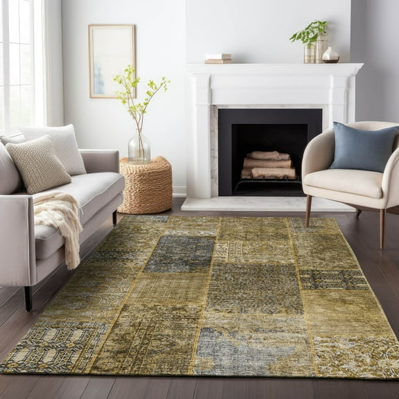 Addison Rugs Mayfield Washable Transitional Patchwork Brown Rectangle Rug, 10' x 14'