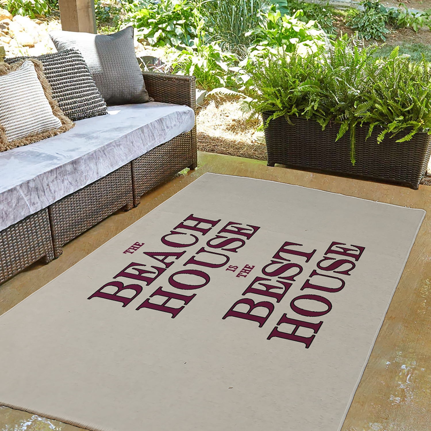 3' x 5' Simply Daisy Beach House Best House Beach Style Chenille Area Rug, Maroon Red