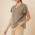 thumbnail image 6 of Summer Fashion Tops for Womens 2025 Plus Size Solid Color Casual Bate Sleeve Round Neck Short Sleeved Top, 6 of 9