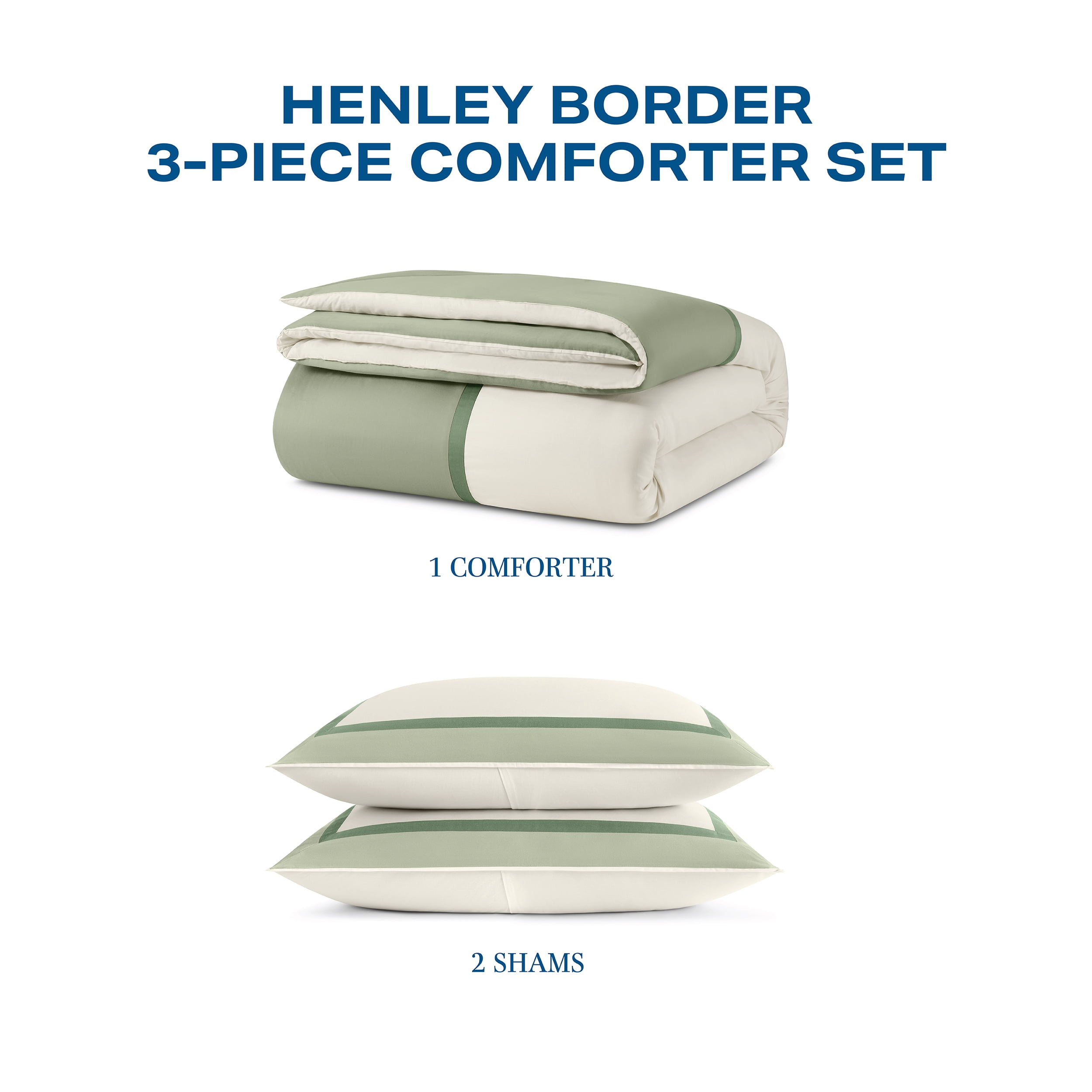 Wamsutta 1846 Cotton Tencel 3-Piece Desert Sage Henley Border Comforter Set, Full/Queen