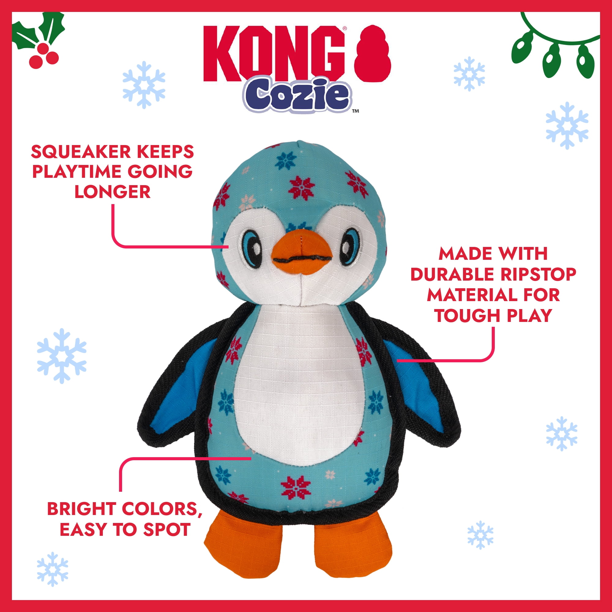 KONG® Holiday Ballistic® Penguin Squeaker Dog Toy, Blue, Medium