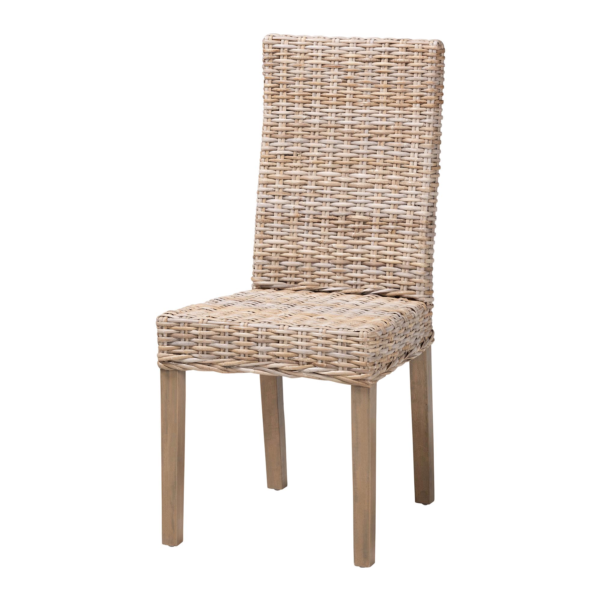 bali & pari Nevina Boho Dining Chair, Handwoven Natural Kubu Rattan, Grey