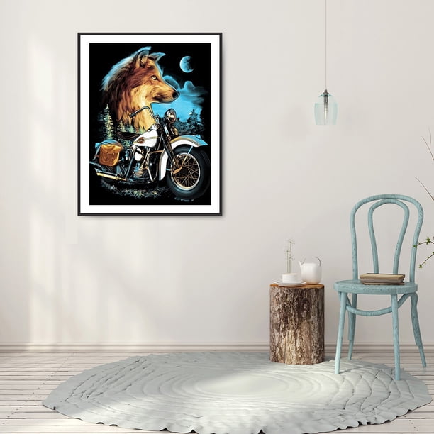 Cuadros Decorativos Kit de pintura de diamante 5D, motocicleta y lobo, taladro redondo completo, artesanías de arte de pared DIY Ndcxsfigh Nuevos Originales