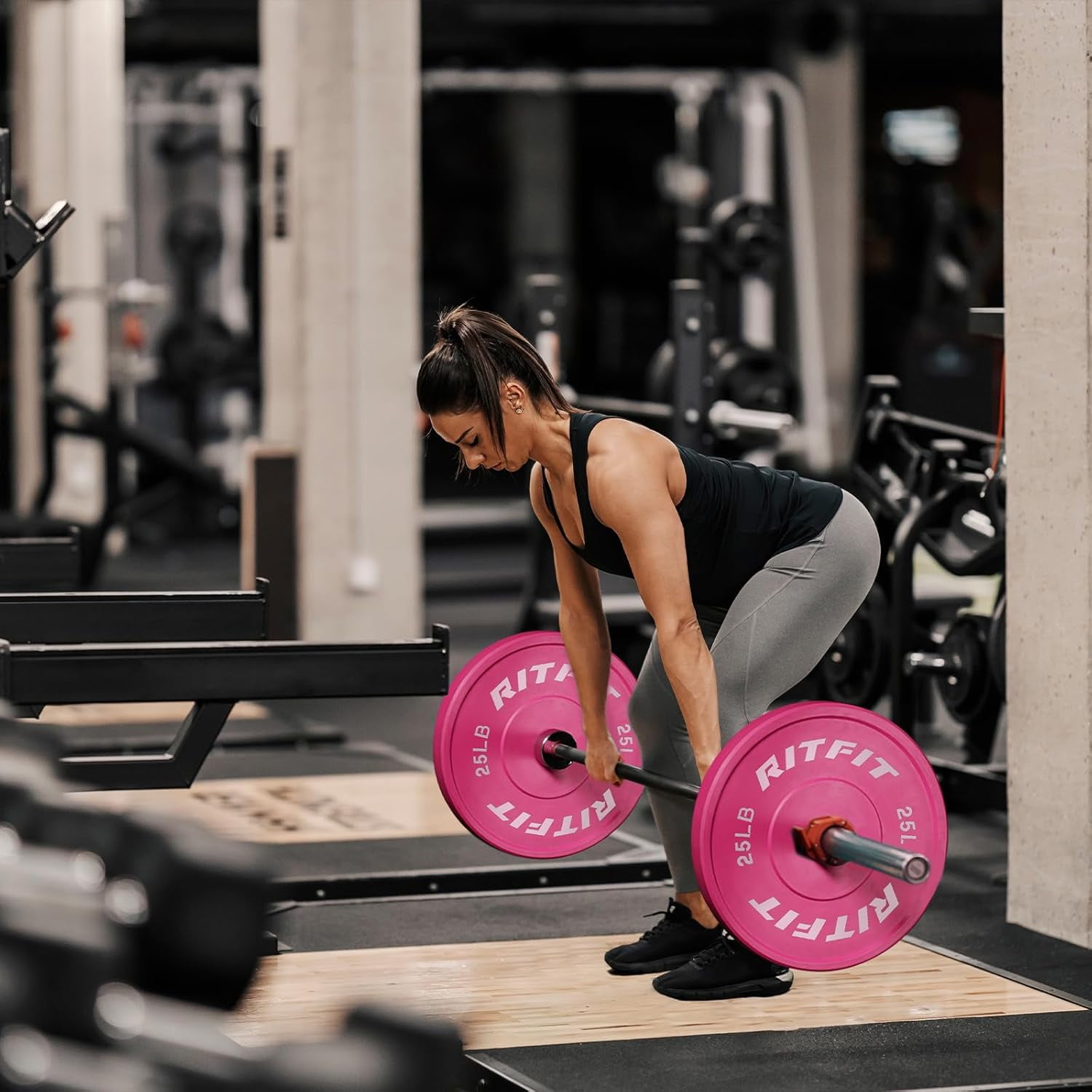 RITFIT Pink Weight Plates, 2 Inch Olympic Barbell Weight Plate, Bumper Plates With Steel Insert, pink weights for Gym and Home…