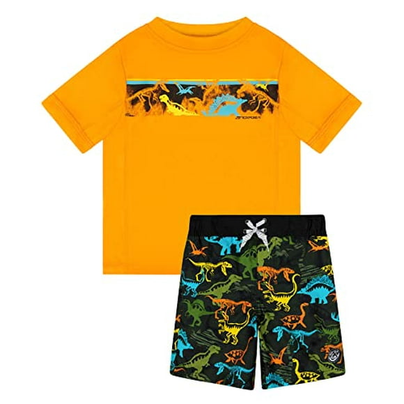 ZeroXposur Little Boys Swim Set with Short-Sleeve Rash Guard and Swim Trunks - Boys Swim Trunks and Rash Guard for Boys (Popsicle, Medium)