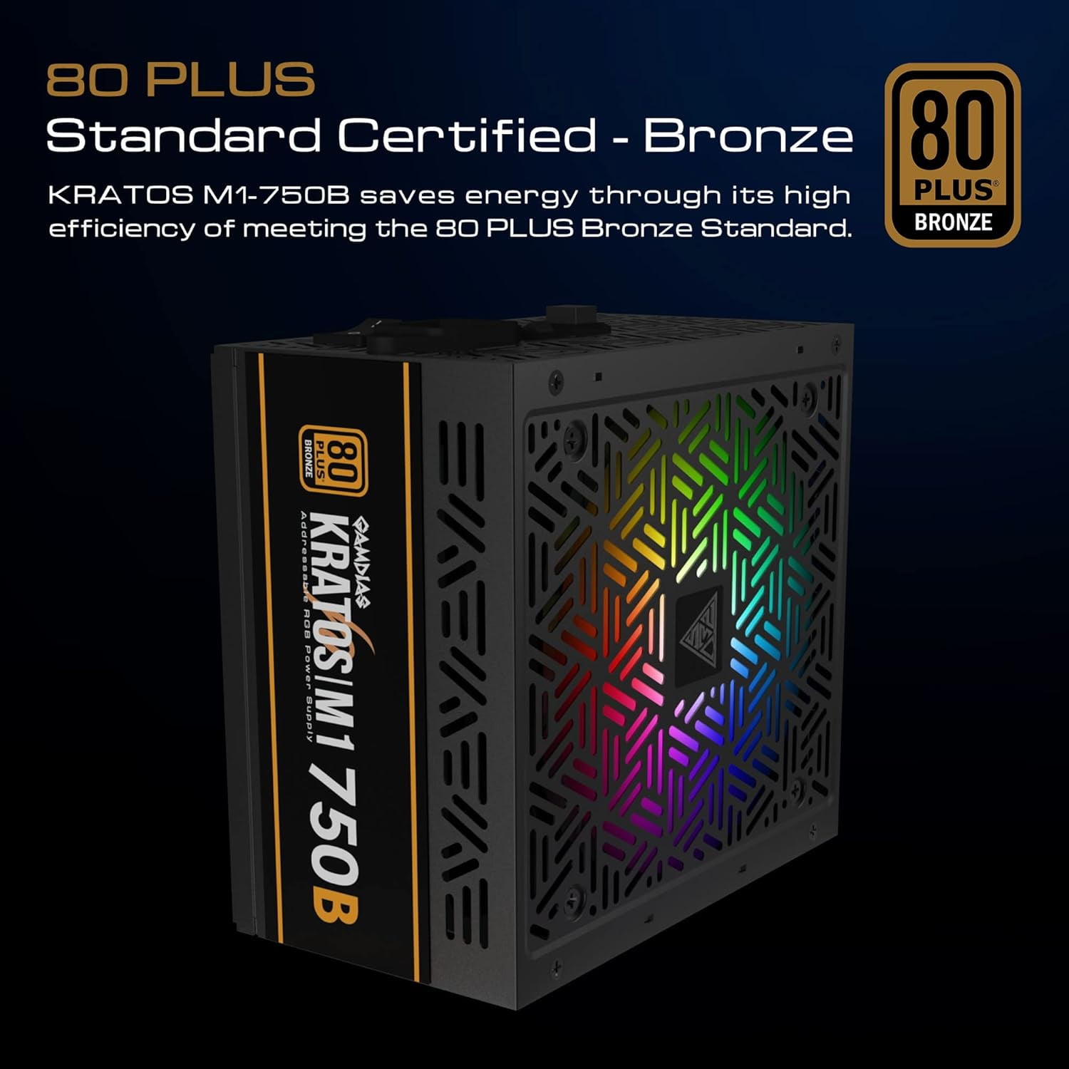 KRATOS 750W PC Power Supply ATX, 80 Plus Bronze Efficiency, ARGB Lighting by Gamdias