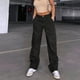thumbnail image 1 of Pantalones Pantalones casuales holgados para mujer, pantalones holgados de algodón de cintura alta, traje diario con botones Ygjytge Negro T L para Mujer, 1 of 7