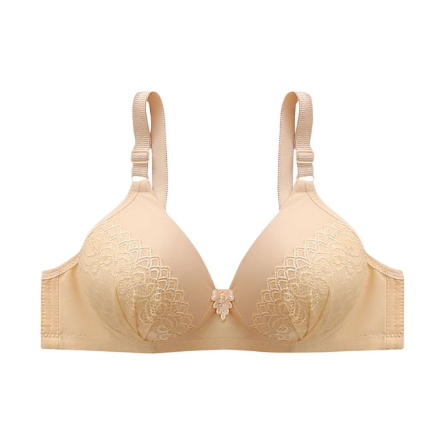 Virmaxy Womens Wireless Bra Oversized Gathered Comfortable Breathable Underwear (Plus Extended Buckle) Everyday Bra Embroidered Glossy Comfortable Breathable Bra Underwear No Rims Beige-5 42