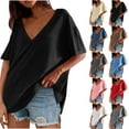thumbnail image 1 of Ropa urbana para mujer,Blusa tipo túnica de manga corta con cuello en V para mujer, de poliéster, holgada, de color liso, informal, para uso diario, sopatenor, 1 of 9