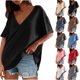 thumbnail image 1 of Top marrón,Blusa tipo túnica de manga corta con cuello en V para mujer, de poliéster, holgada, de color liso, informal, para uso diario, sopatenor, 1 of 9