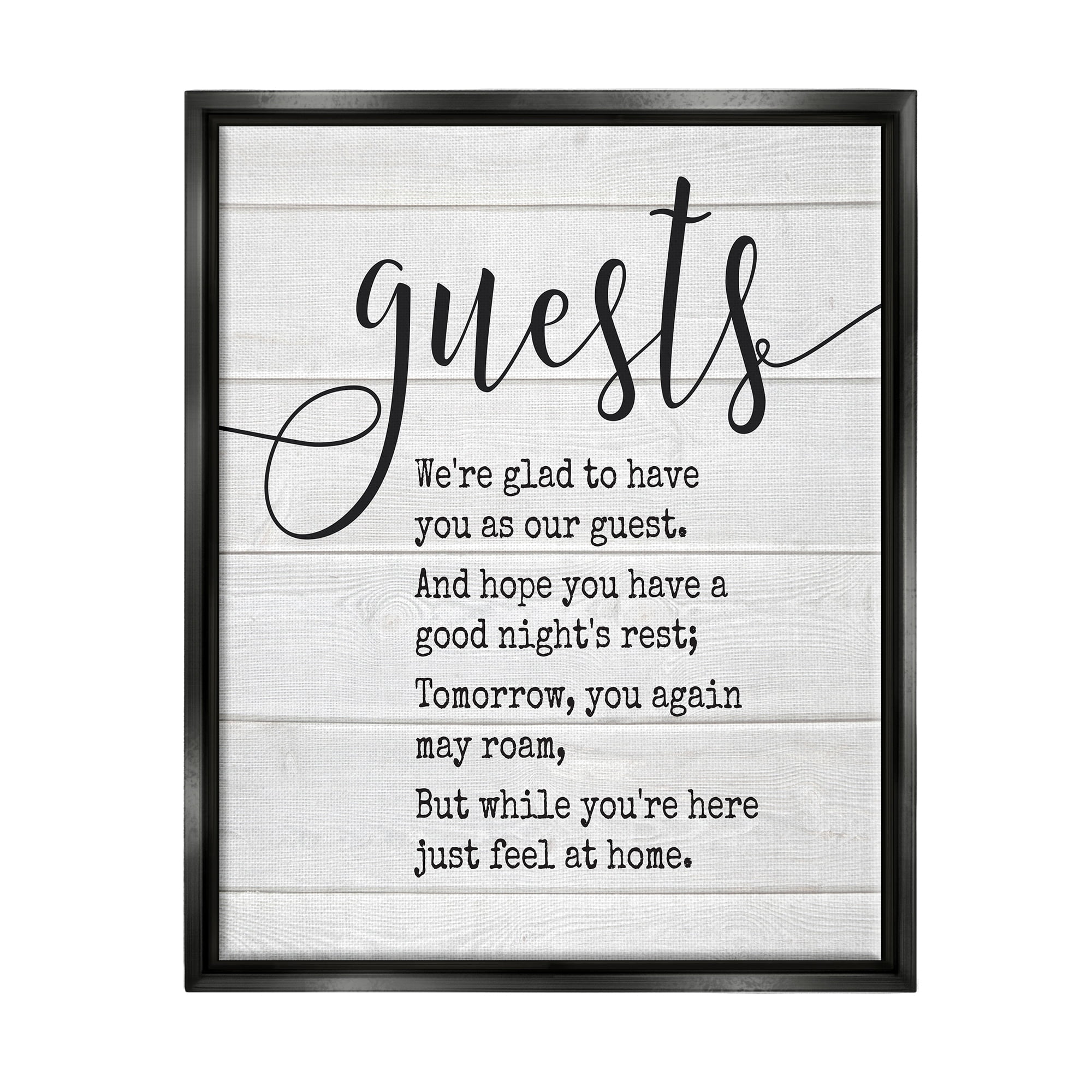 Stupell Industries Guests Feel At Home Jet Black Framed Floating Canvas Wall Art, 24x30, by Lettered and Lined