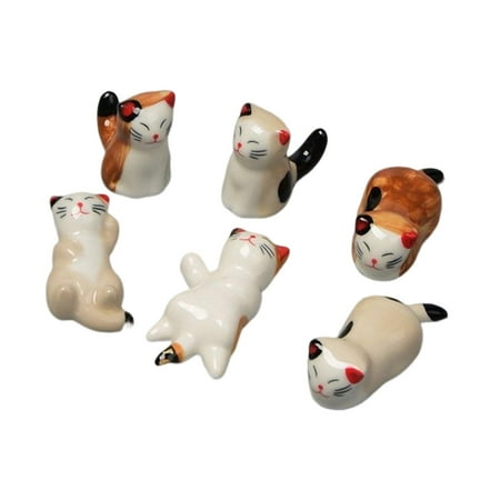 

6Pcs Adorable Cat Chopstick Rack Standing Lying Pose Chinese Style Table Decor Mini Crafts Ware Ceramic Spoon Fork Holder for Hotels Offices