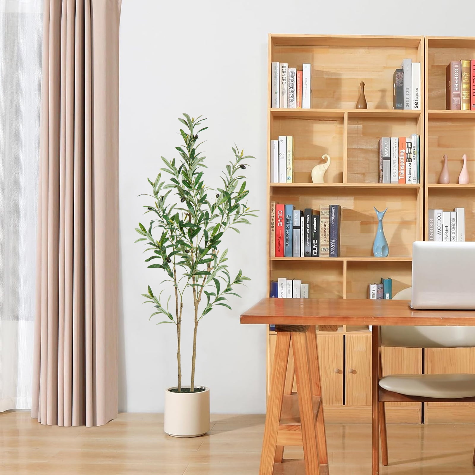 Ldnio Olive Tree Artificial 4ft Olive Plant Indoor, Faux Plants with Realistic Leaf & Natural Wood Trunk, Fake Potted Tree for Home Office Living Room Decor