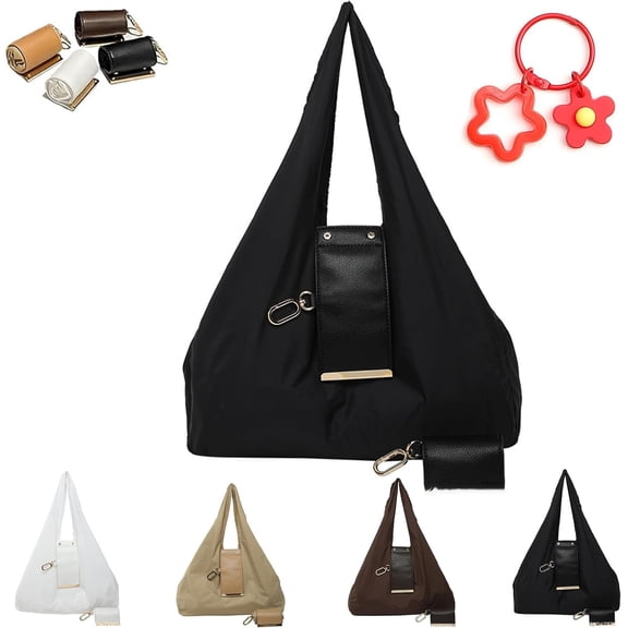 Keychain Tote Bag, Compact & Expandable Vegan Leather Key Ring Tote Bag with Key-Ring Attachment, Foldable Shopping Handbag