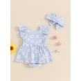 thumbnail image 6 of Caoirhny Newborn Girl Outfit, Flower Print Fly Sleeve Romper Dress with Hairband Summer Clothes, 6 of 9