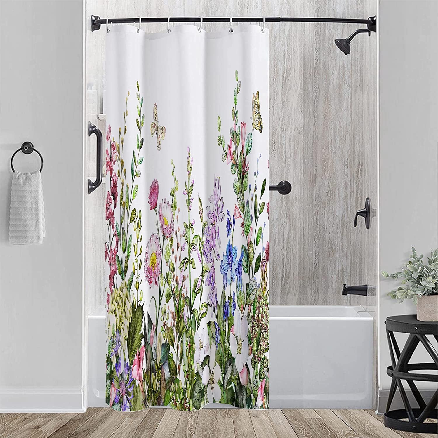Rustic Farmhouse Flower Shower Curtain - Waterproof Polyester, 60x72 In, Includes 12 Hooks