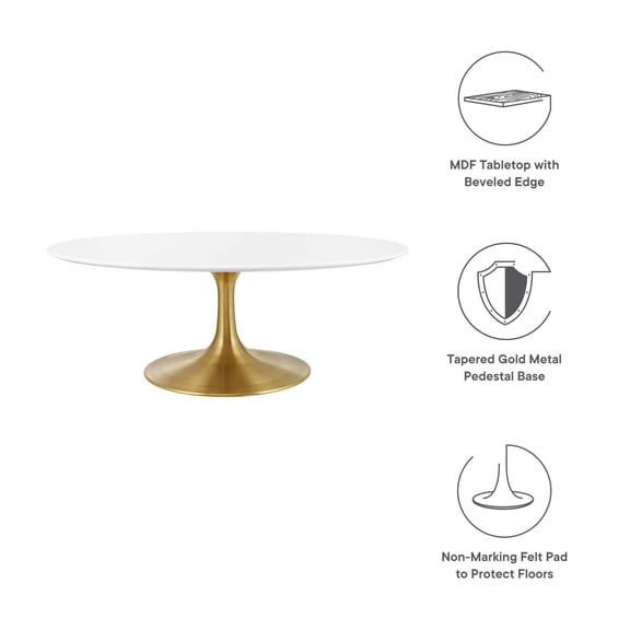 Modway Lippa 42" Oval-Shaped Coffee Table in Gold White