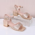 thumbnail image 3 of Girls Sandals Solid Color Squared Open Toe Glitter Rhinestone Band Low Heeled Flower Girl Party Wedding Dress Shoes Gold 1.5 Big Kid, 3 of 6