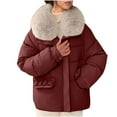 thumbnail image 2 of Pounoo Gift Women's Big Furry Collar Puffer Coat Winter Thicken Quilted Puffer Jacket Bubble Coats Outerwear Casual Hooded Jackets Bubble Coats Outerwear, 2 of 7
