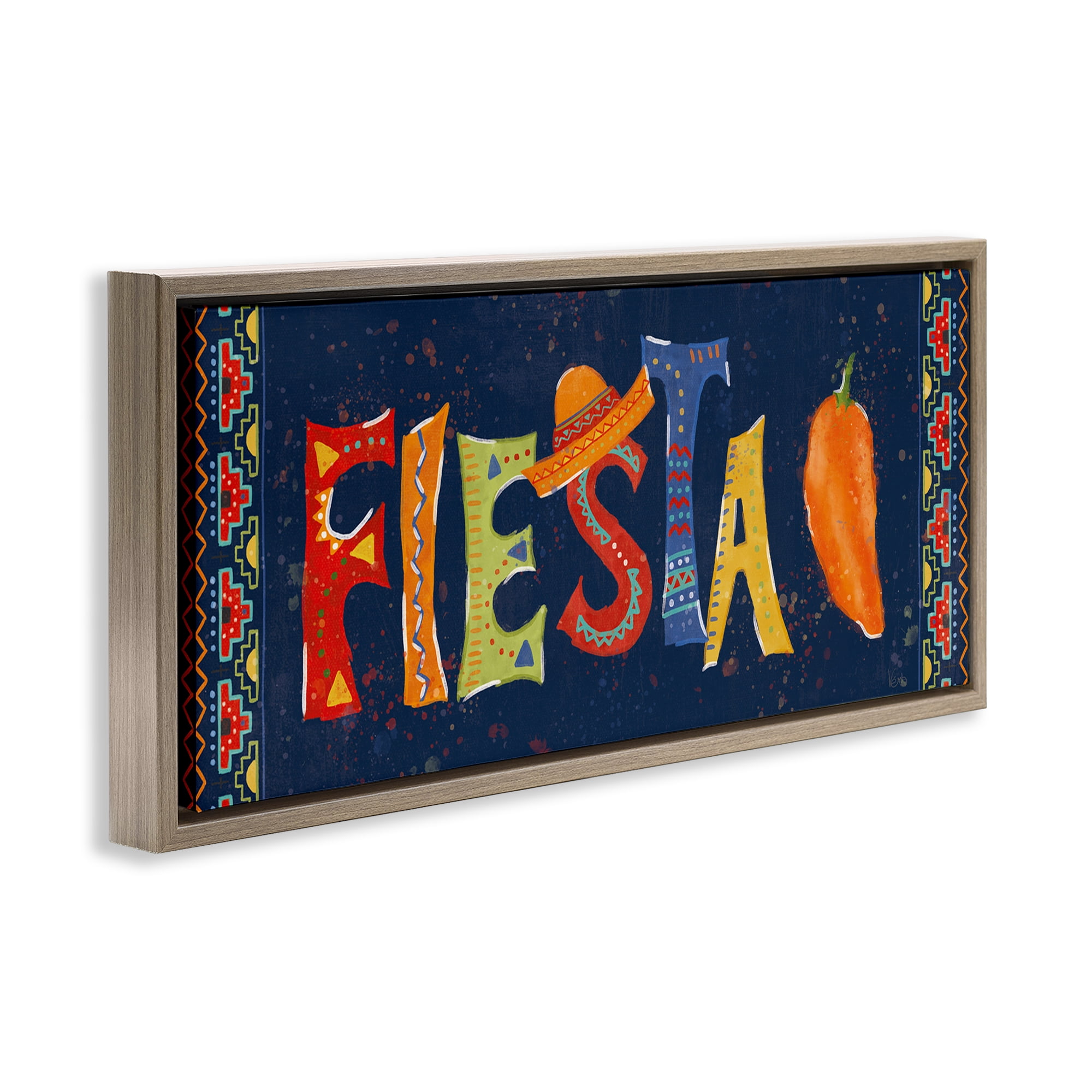Stupell Industries Fiesta con Pimiento Colorido Food & Beverage Painting Brown Floater Framed Art Print Wall Art, 25 x 11