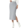 thumbnail image 4 of INSPIRE CHIC Cable Knit Sweater Skirt for Women's Elastic Waist A-Line Side Slit Casual Ribbed Knit Maxi Skirt XS Gray, 4 of 5