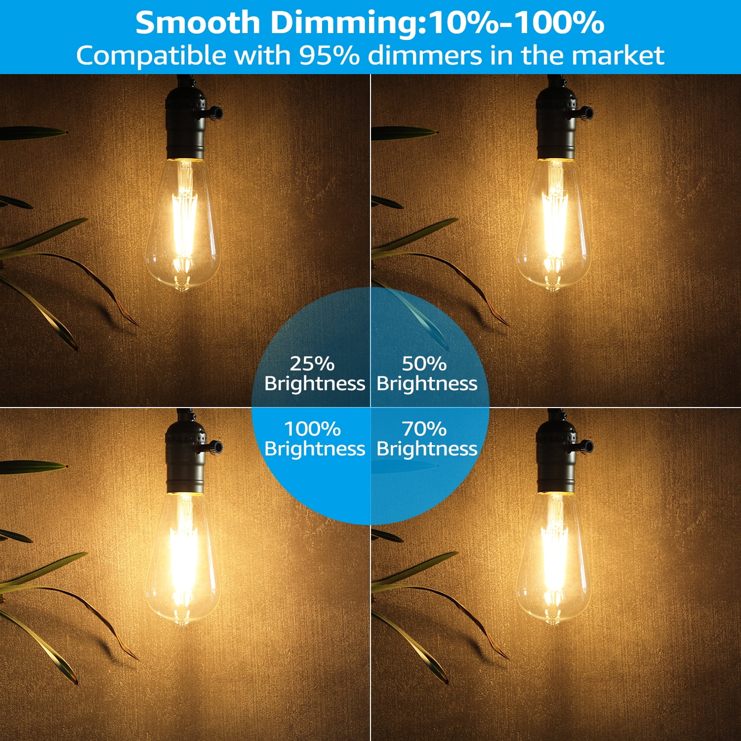 TORCHSTAR 12 Pack 75W Watt Equivalent ST64/ST19 LED Light Bulb, E26 Edison Base, Dimmable, 2700K Soft White