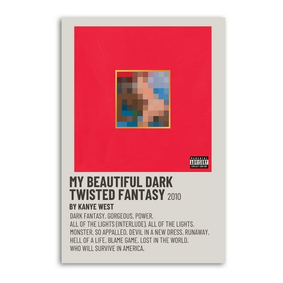 My Beautiful Poster Dark Twisted Fantasy Music Album Cover Picture Print Canvas Poster Wall Paint Art Posters Decor Modern Home Artworks Gift 12x18inch(30x45cm)