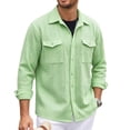 thumbnail image 2 of DPTALR Men's Casual Solid Color Turndown Collar Long Sleeve Shirt with Pockets,Green,Big and Tall Men M, 2 of 7