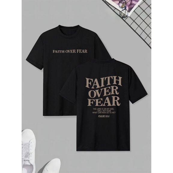 "Faith Over Fear" T-Shirt - Men's Casual Short Sleeve Tee with Geometric Pattern