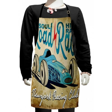 

Cars Kids Apron New York Racing Club Race Car from Twenties Road Race Team Old School Cool Design Boys Girls Apron Bib with Adjustable Ties for Cooking Baking Painting Aqua Sand Brown by Ambesonne