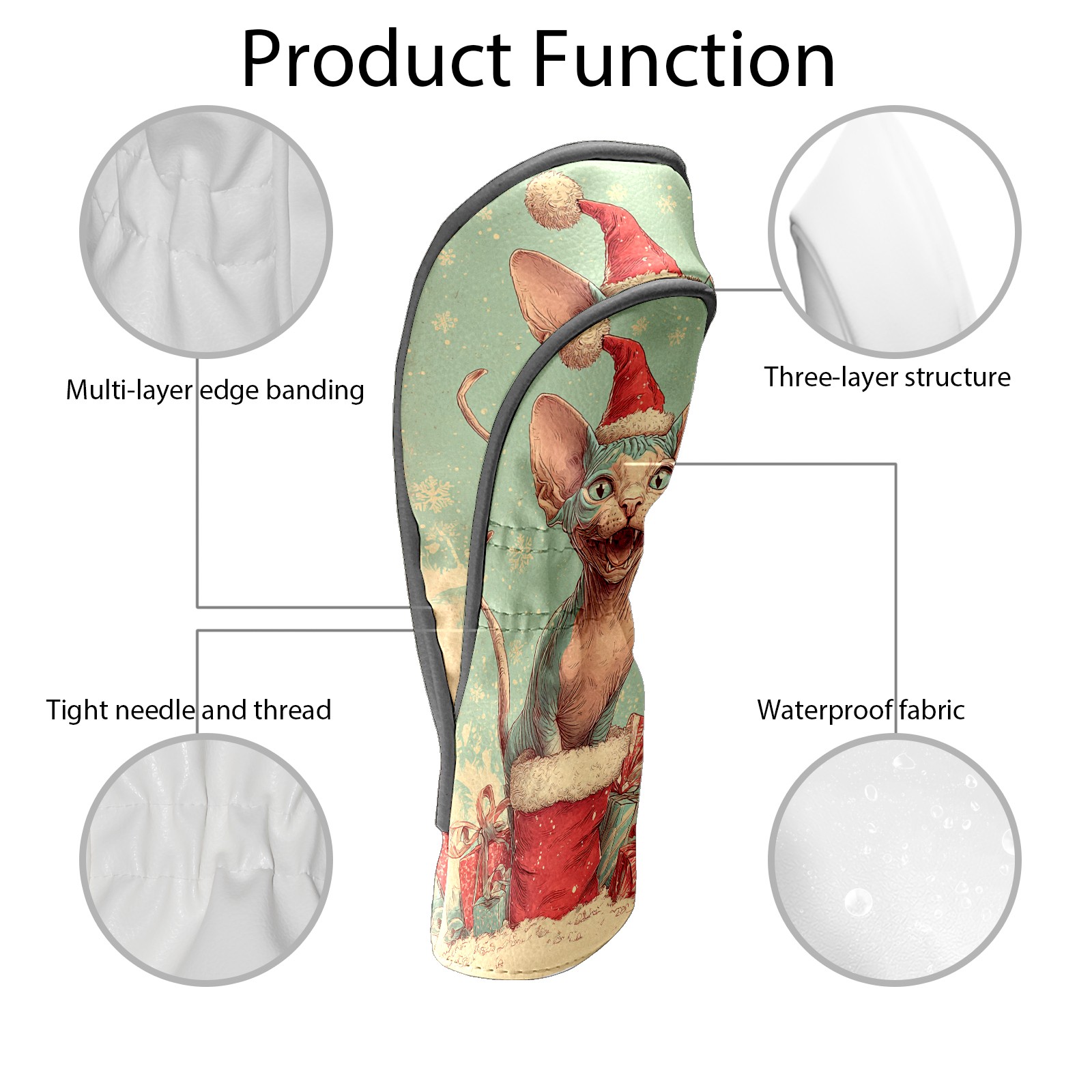 Golf Club Covers, Green XmasMouse Premium PU Leather Driver Hybrid Putter Head Covers with Velvet Lining, Waterproof Golf Gifts for Men Women